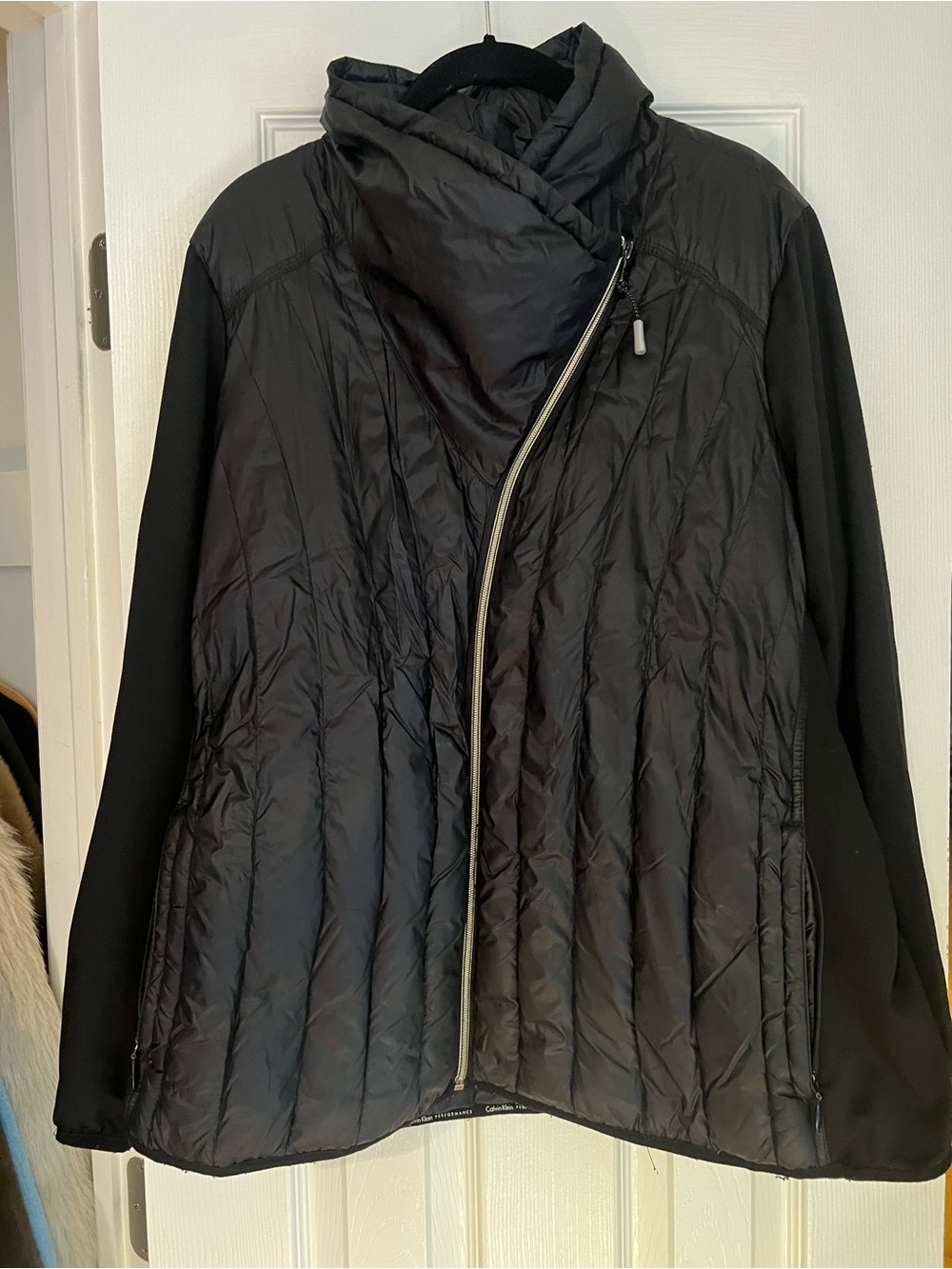 Calvin Klein Black Quilted Asymmetric Zip Puffer Jacket